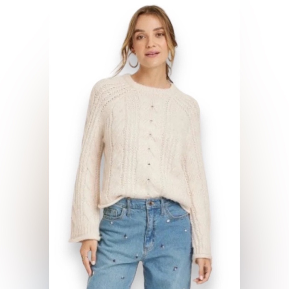 Universal Thread Women's Crewneck Cable-Knit Pullover Sweater, Oatmeal,